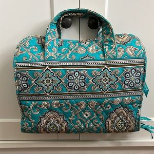 Vera Bradley aqua and brown travel cosmetic organizer